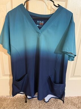 Scrub Joy XL Teal Navy Ombre V-Neck Scrub Top